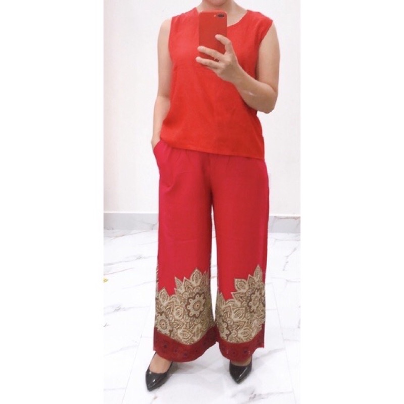 [50-65ky/cao &gt;1m6; size 2]Quần lanh culottes ống suông rộng có túi 2 bên