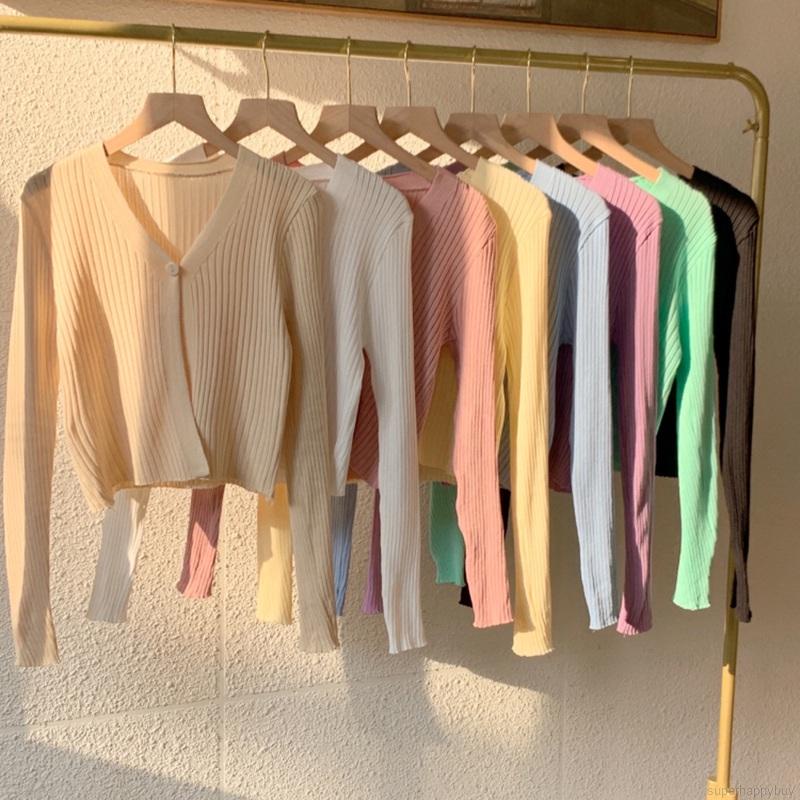 Áo Cardigan Dệt Kim Tay Dài Cổ Chữ V Phong Cách Hàn Quốc