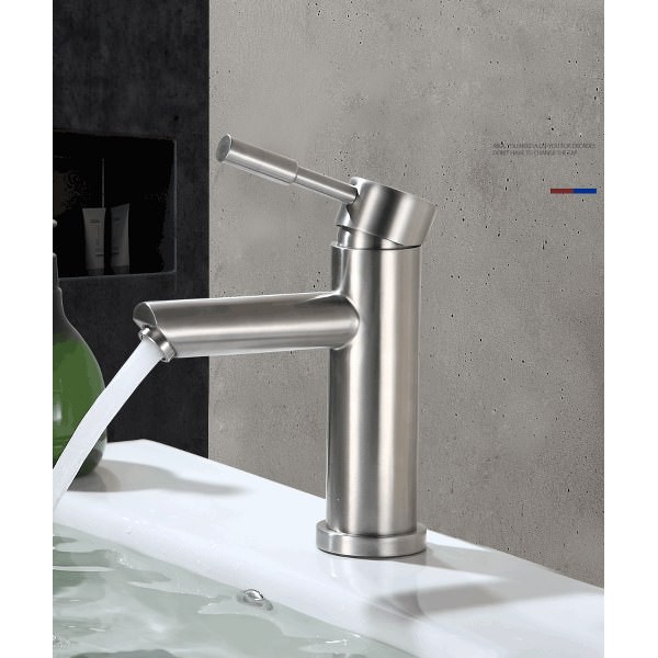 Vòi Lavabo nóng lạnh (trụ tròn, vòi thẳng) SUS304 - Hàng Cao cấp ITALIA (Kèm đôi dây cấp nước)