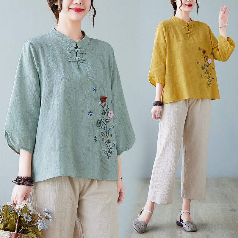 ☻ L O T U S ☻ Plus Áo Kiểu Thêu Thổ Cẩm Cổ Điển CAL1851