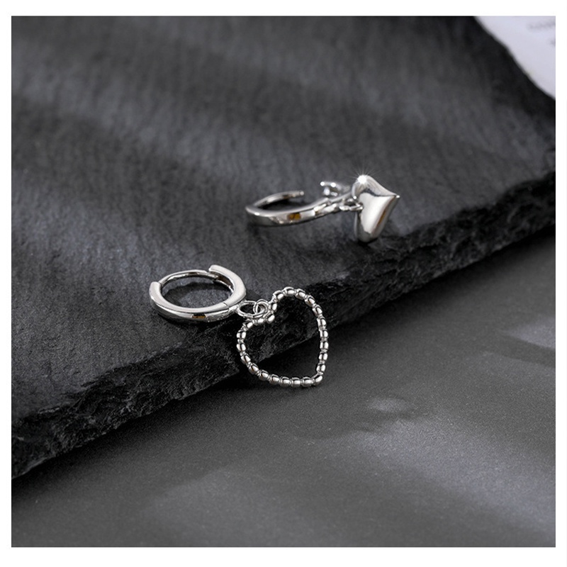 Khuyên tai MAYEBE LAVEND dáng dài hình trái tim màu bạc phong cách hip-hop Hàn Quốc đơn giản sành điệu