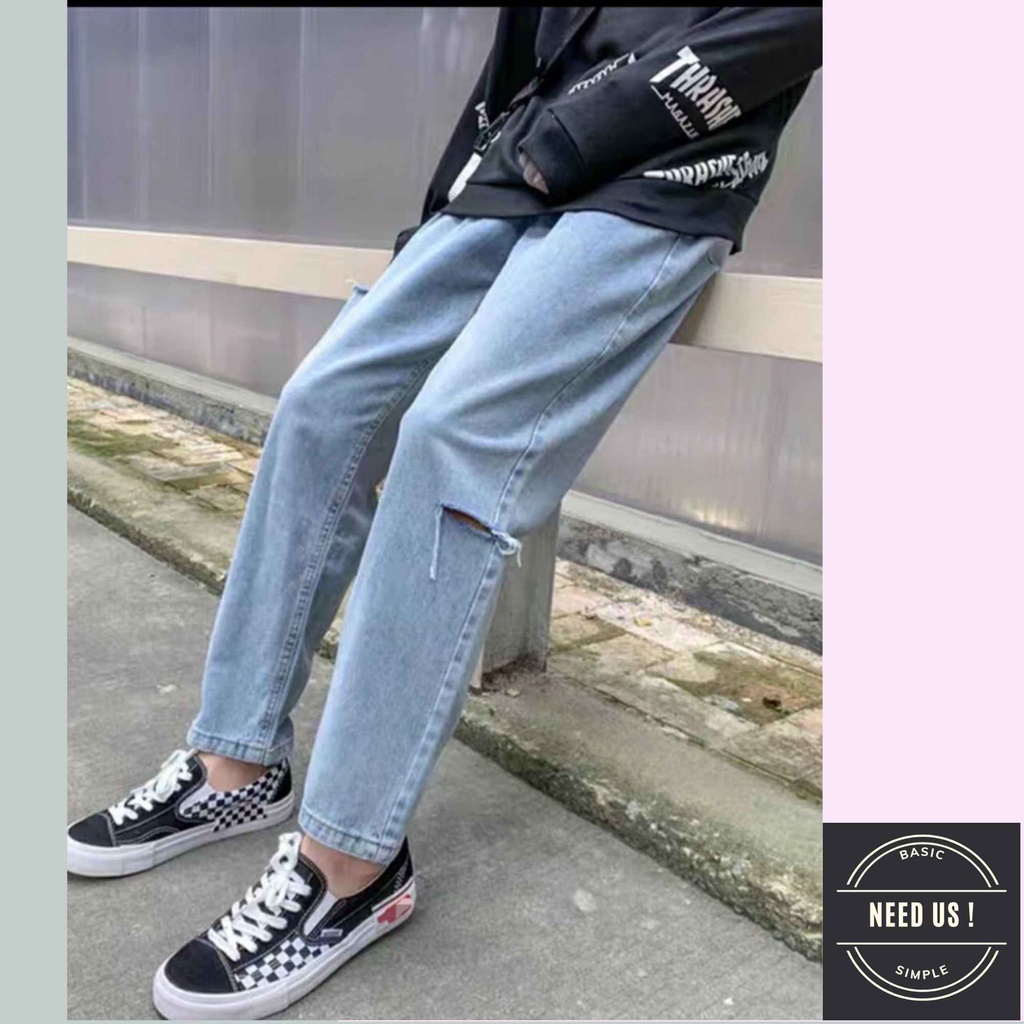 38-110kg  Quần Jeans Baggy Dáng Rách Cạnh ĐƠN GIẢN UNISEX COTTON THOÁNG MÁT