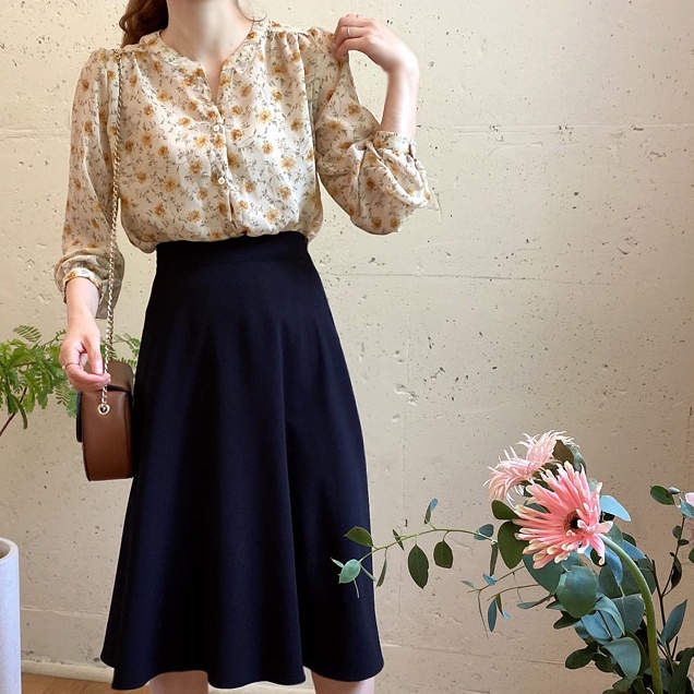 Áo sơ mi tay dài vải chiffon mỏng in hoa thời trang thời thượng cho nữ