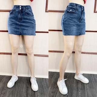 Chân váy bò nữ nạm đinh cạp CVB79