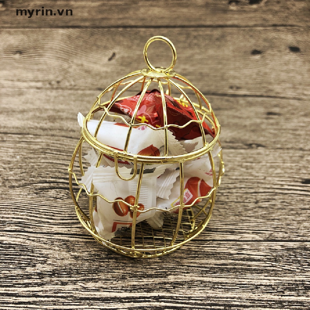 Myrin Hộp Quà Tặng Hộp Quà Tặng Cho Bé Hình Lồng Chim Bằng Kim Loại Mini Màu Vàng Cổ Điển