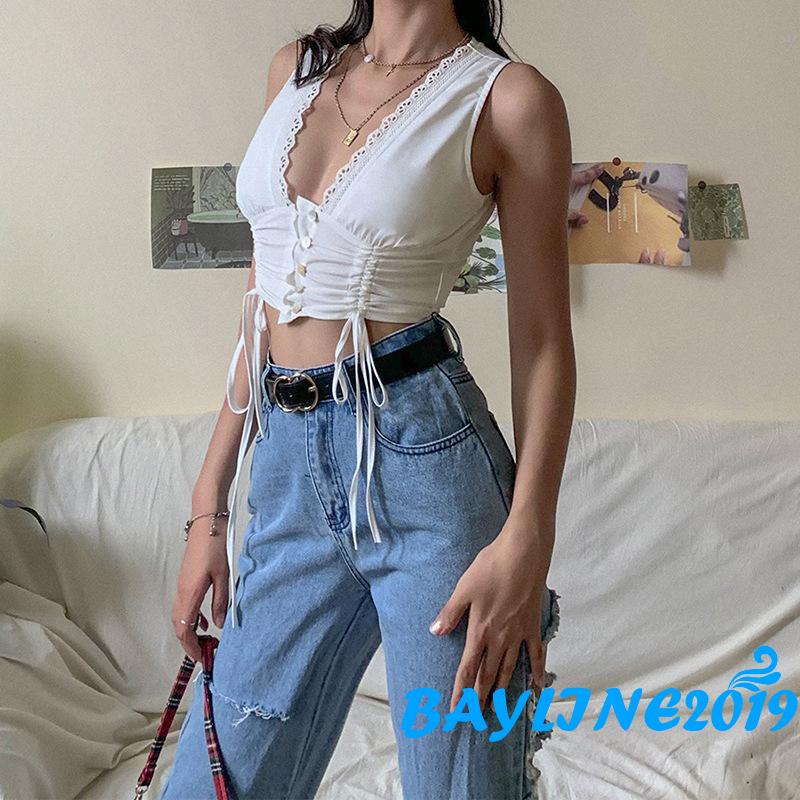 Áo Crop Top Không Tay Cổ Chữ V Gợi Cảm Dành Cho Nữ