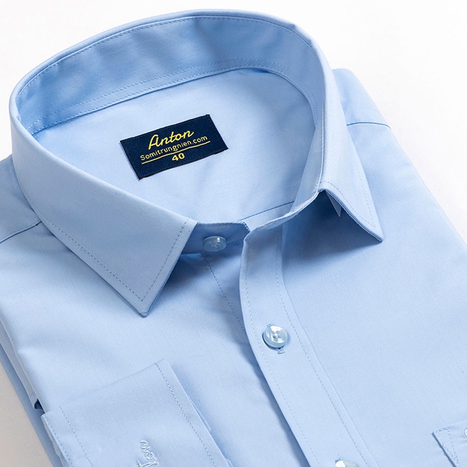[HÀNG VIỆT NAM] Áo Sơ Mi Nam Công Sở Thương Hiệu Anton Dài Tay Công Sở Vải Cotton Xanh Dương  -A14 | BigBuy360 - bigbuy360.vn