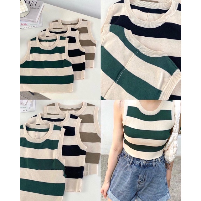 [Kèm ảnh thật ] Áo sát nách croptop kẻ cá tính