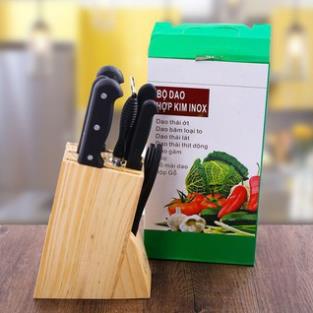 Bộ Dao Làm Bếp 7 Món Có Hộp Gỗ Đựng Dùng Cho Nhà Bếp Siêu Tiện Dụng, Chất Liệu Thép Không Gỉ