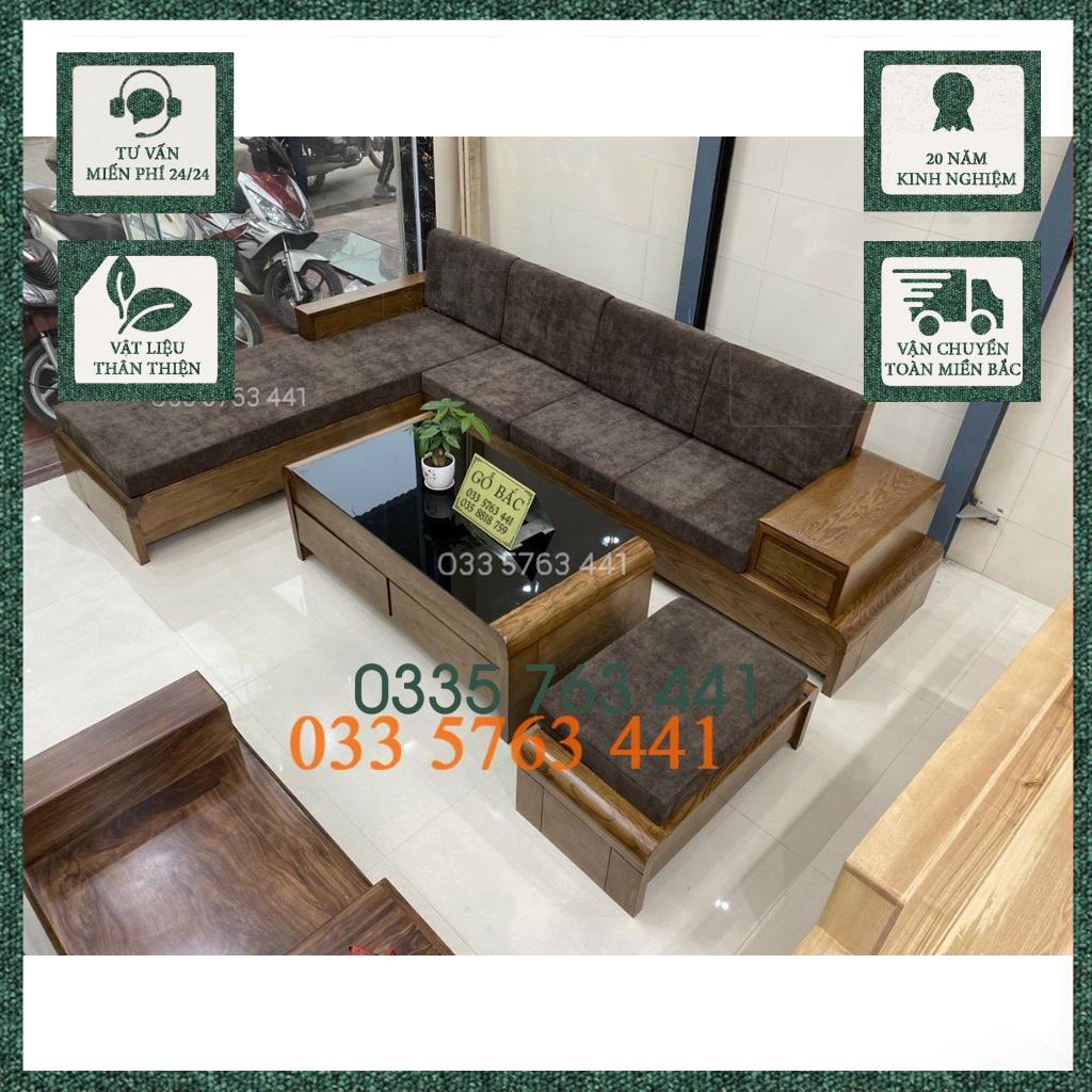 Ghế Sofa gỗ góc chân cuốn 2,8m x 2m gỗ sồi nga 100%