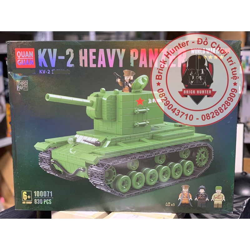 Quan guan 100071 World war II Army Soviet mô hình lắp ráp xe Tank KV 2 heavy panzer của Liên Xô