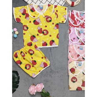 (3 bộ 3 màu 3 họa tiết khác nhau) Combo 3 Bộ Lụa Tay Ngắn Gợn Sóng Bé (13-15kg)