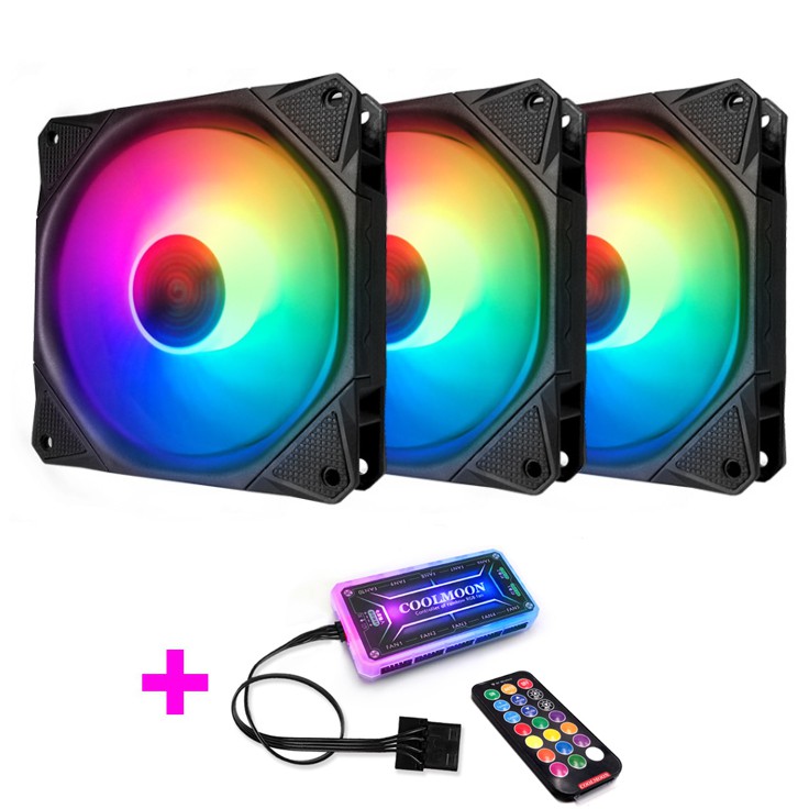 Bộ 3 Quạt Tản Nhiệt, Fan Case Coolmoon X Led RGB 16 Triệu Màu, 366 Hiệu Ứng - Kèm Hub + Remote