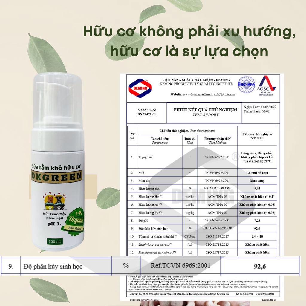 Sữa tắm khô hữu cơ cho chó mèo DKGREEN an toàn cho mọi lứa tuổi - 100ml