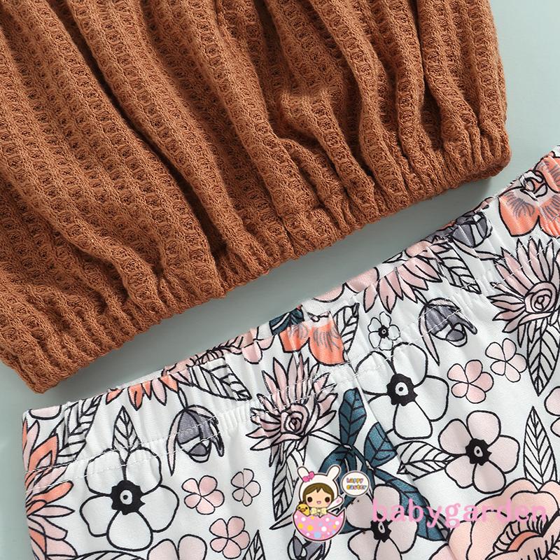 BABYGARDEN-1-6 Years Baby Girl Summer Outfit, Solid Color Sleeveless Strapless Short Tops+ Floral Print Suspender