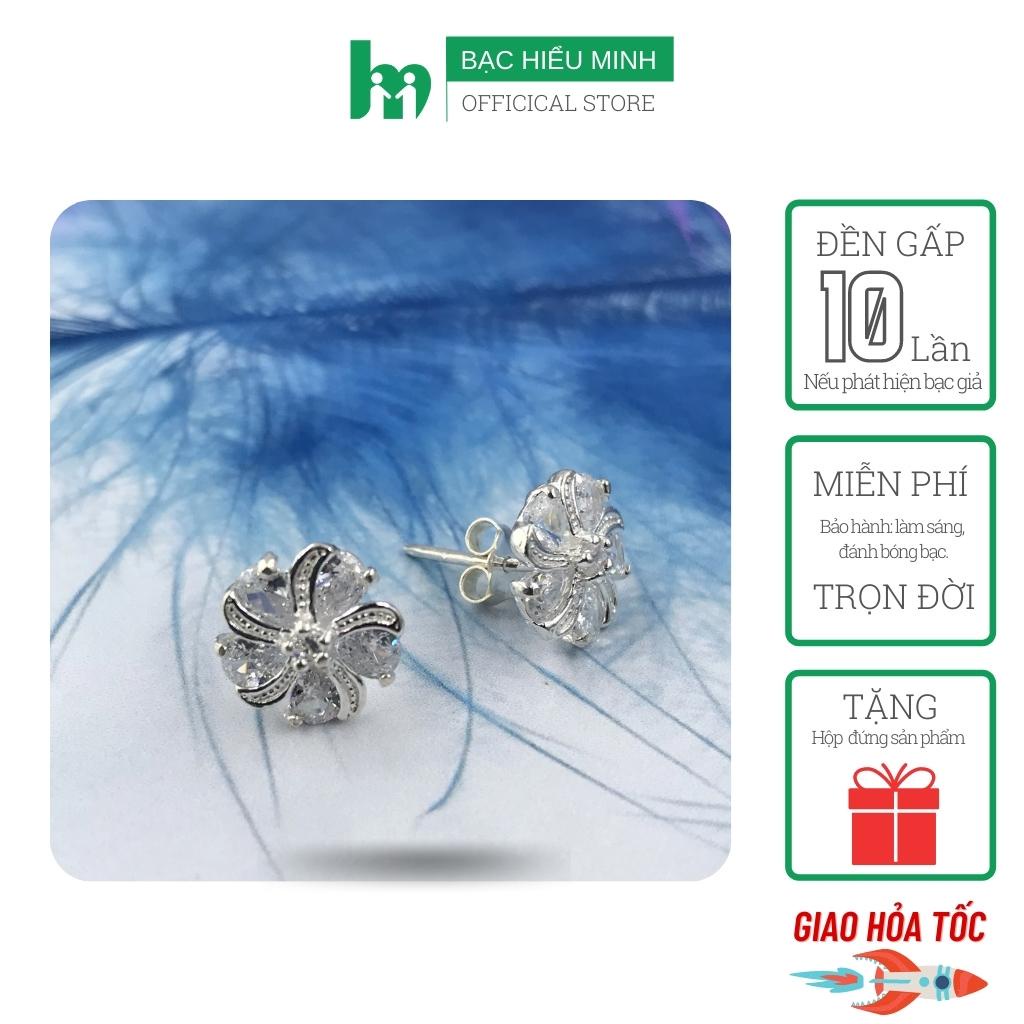 Bông Tai Bạc 925 Hoa Mai Đính Đá Trang Nhã Tinh Tế BẠC HIỂU MINH HT347