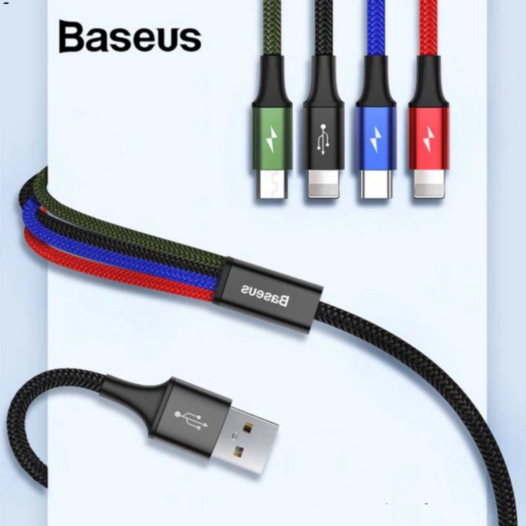 Dây sạc 4 đầu baseus - cáp sạc nhanh 3 in 1 iphone micro usb type c baseus