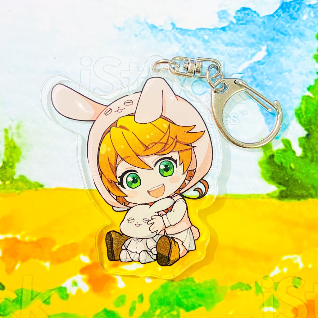 ( Mica trong acrylic ) Móc khóa in hình MIỀN ĐẤT HỨA ver TAI THỎ The Promised Neverland anime chibi xinh xắn