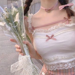 Áo yếm ren len ngọt ngào thắt nơ lolita xinh xắn có ảnh thật