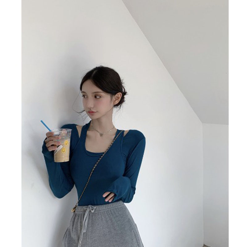 Áo thun IELGY tay dài màu trơn phong cách retro cho nữ