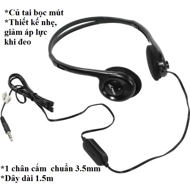 Tai nghe chụp tai có mic 1 chân cắm 3.5mm Genius HS-M200C