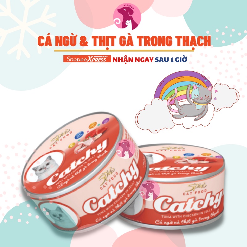 Thức ăn cho mèo - Pate Cho Mèo 5Plus Catchy 170g (Vị thơm ngon - Dành cho mọi giống mèo &amp; lứa tuổi)