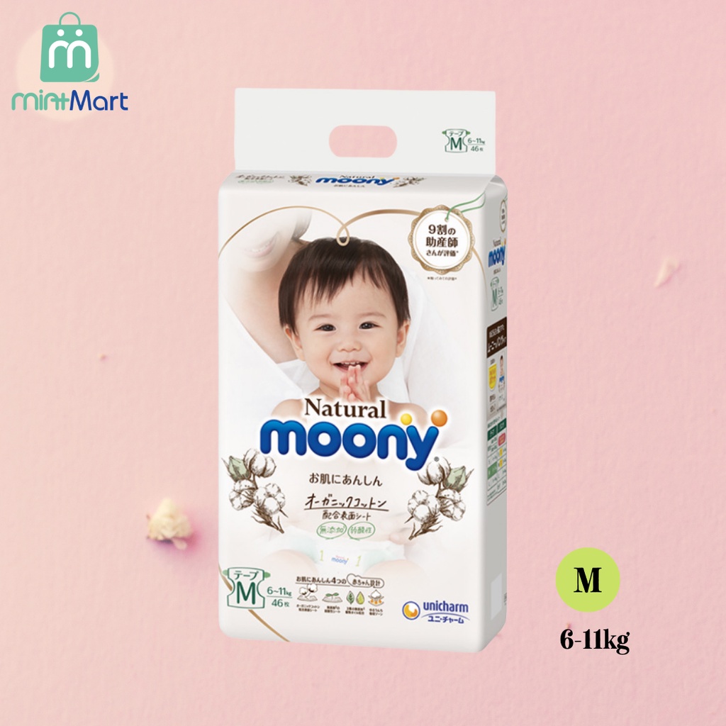 [Chính Hãng] Bỉm MOONY Natural trắng nội địa Nhật dán/quần đủ size NB63/S58/M46/L38/L36/XL32