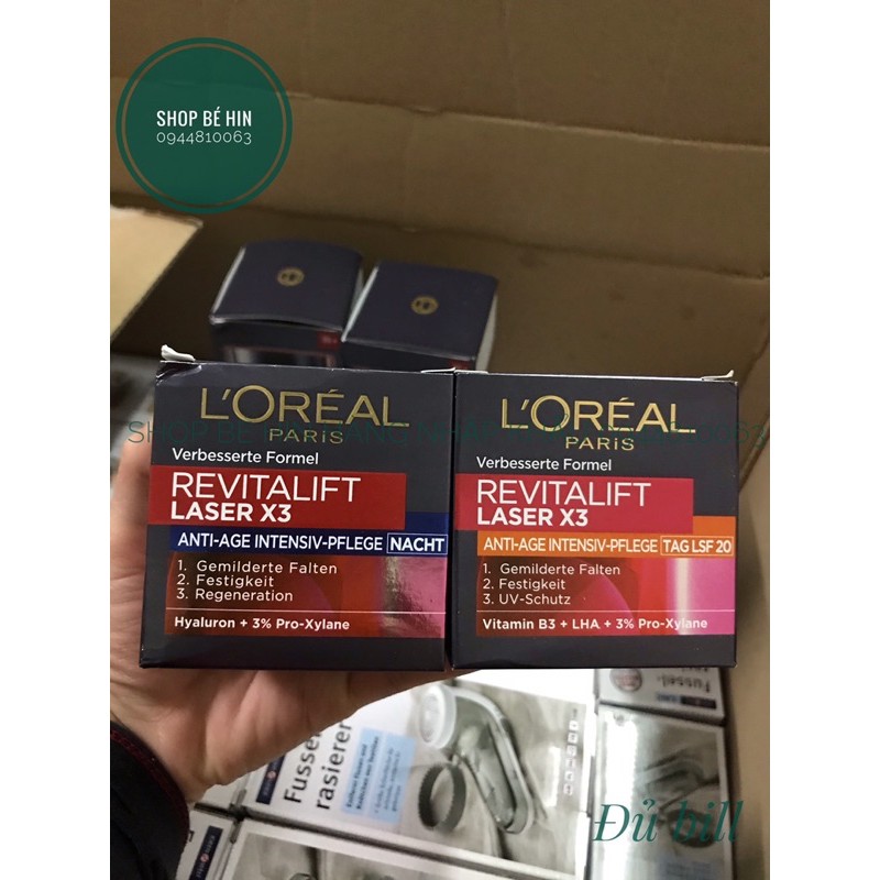 (Bill Đức) Kem dưỡng da Loreal ngày và đêm Loreal Vitalift Laser X3 chống lão hoá da, trẻ hoá làn da dành cho tuổi 35+