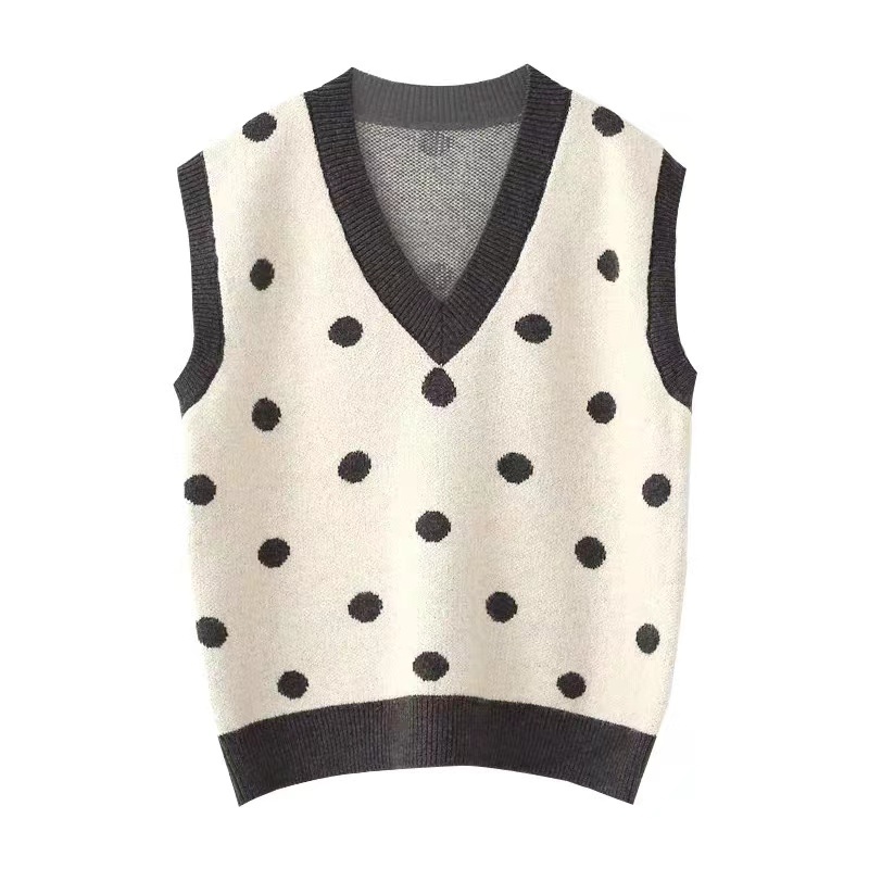 Áo len NZN không tay cổ chữ V họa tiết chấm bi thời trang thu đông cho nữ