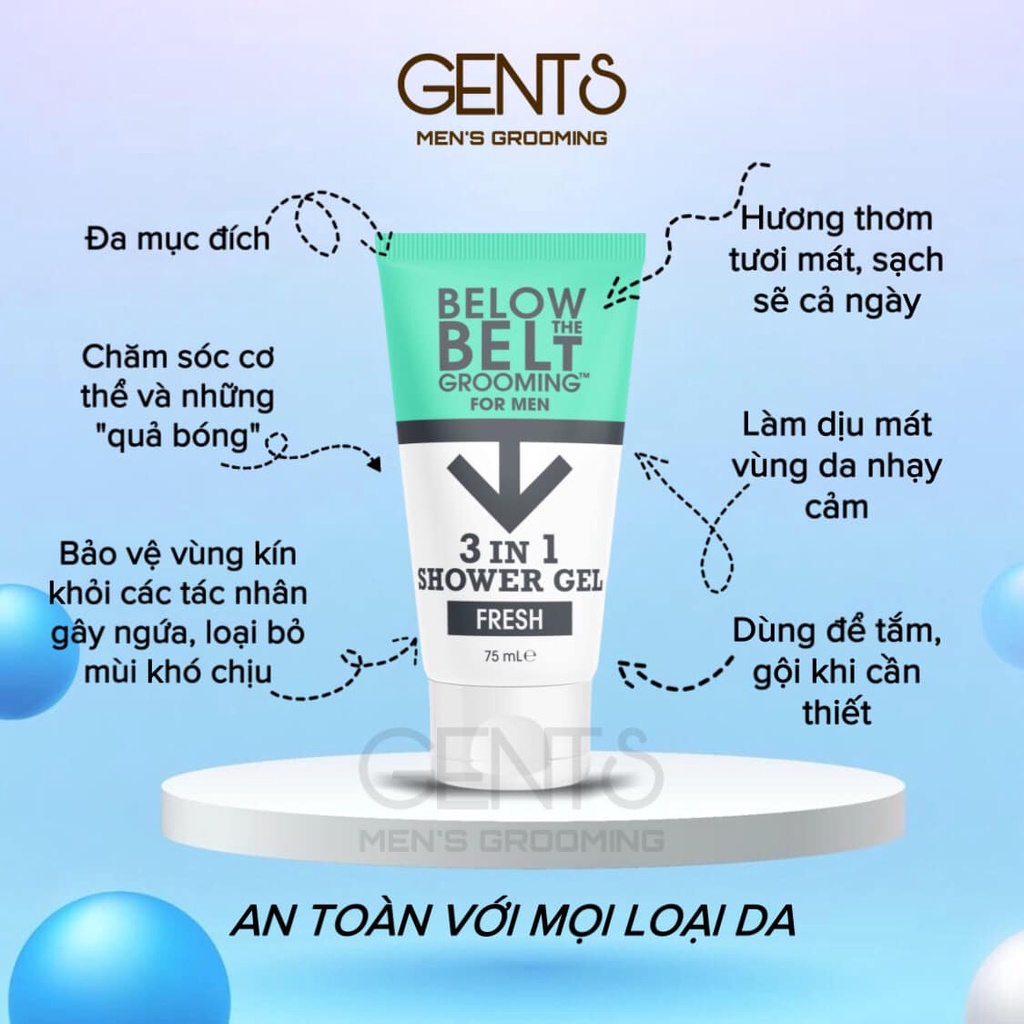 Dung dịch vệ sinh nam giới Below The Belt Grooming 3 in 1 Shower Gel 75ml