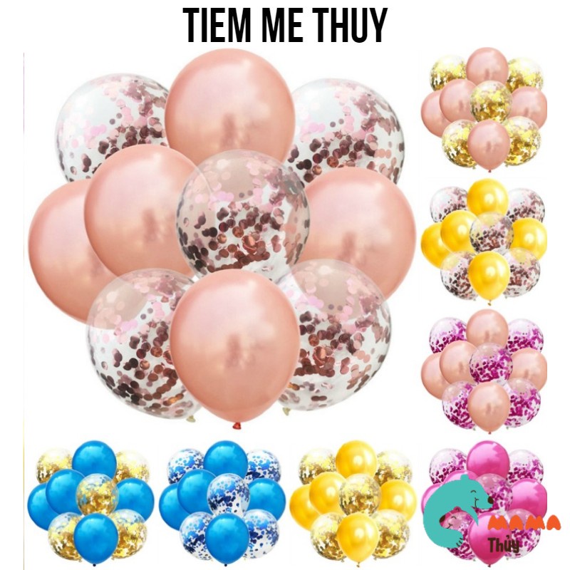 Bóng trang trí sinh nhật kim tuyến confetti, bóng latex nhũ 12inch (10 bóng)