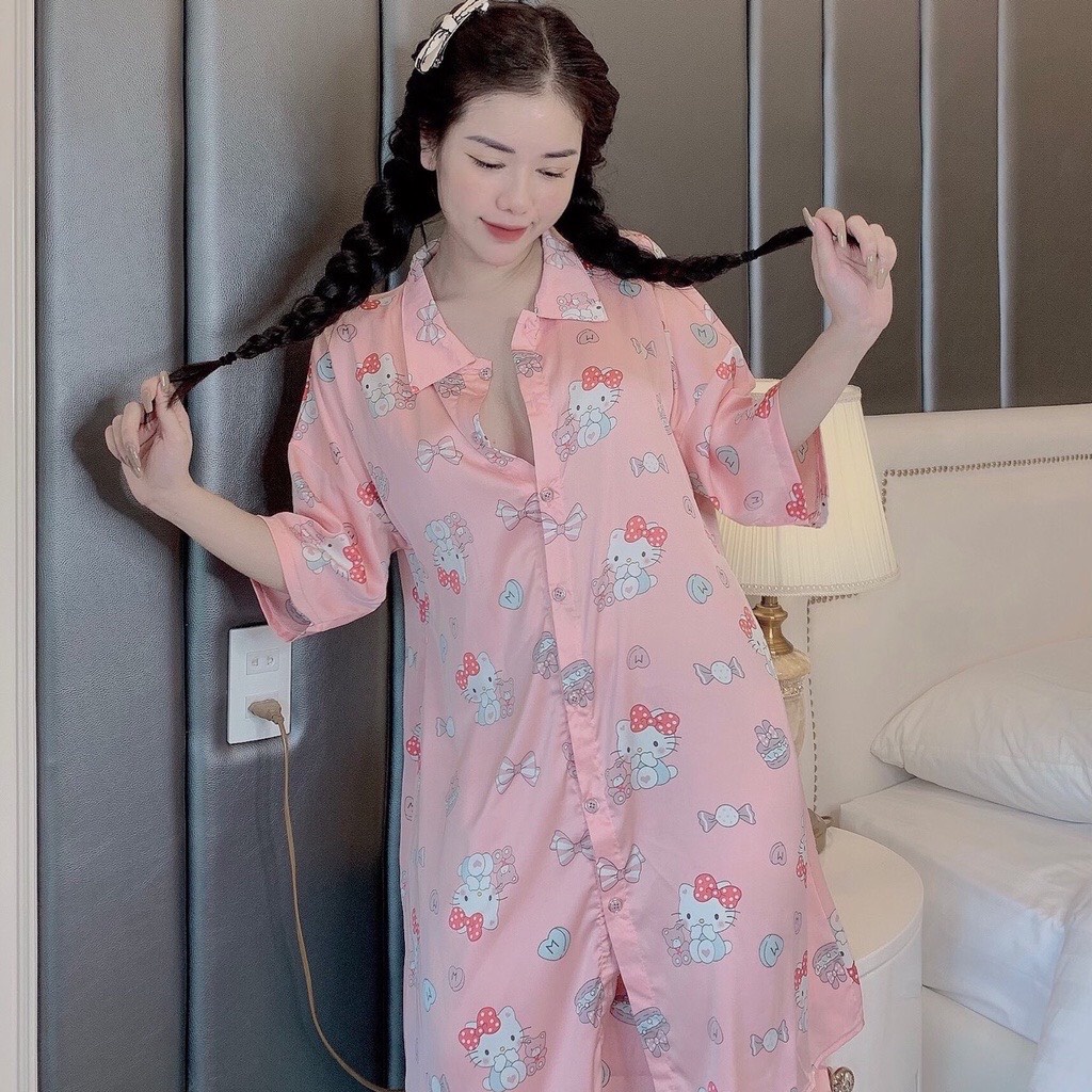 Váy Xinh Lung Linh Kiểu Sơ Mi Chất Lụa Latin Mềm Nhẹ Mát Phom 45-60kg | BigBuy360 - bigbuy360.vn