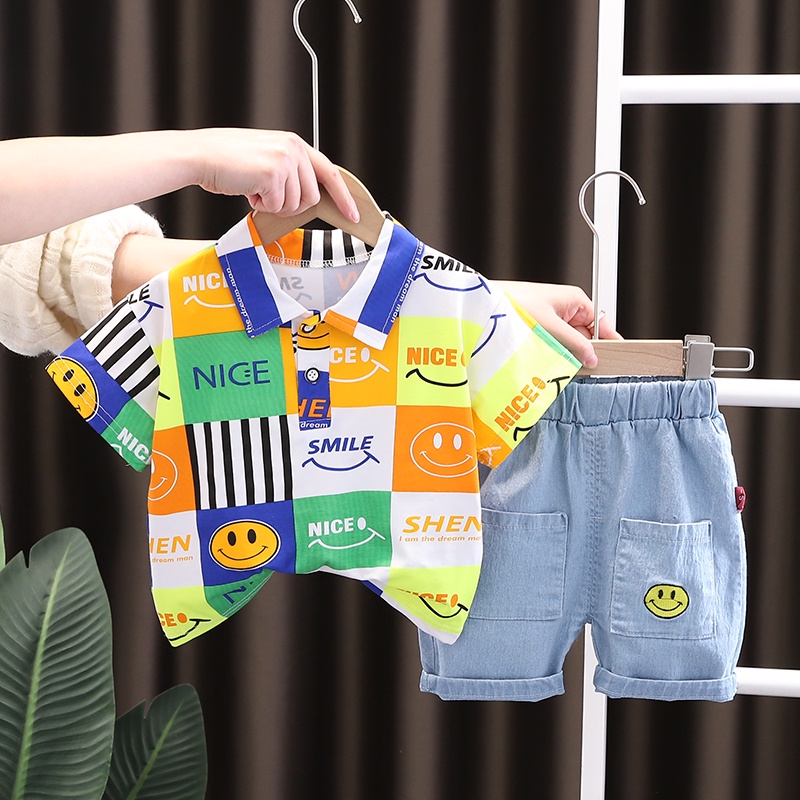 Set Đồ 2 Món Gồm Áo polo Và Quần Short denim Thời Trang Dành Cho Bé Trai 0-5 Tuổi