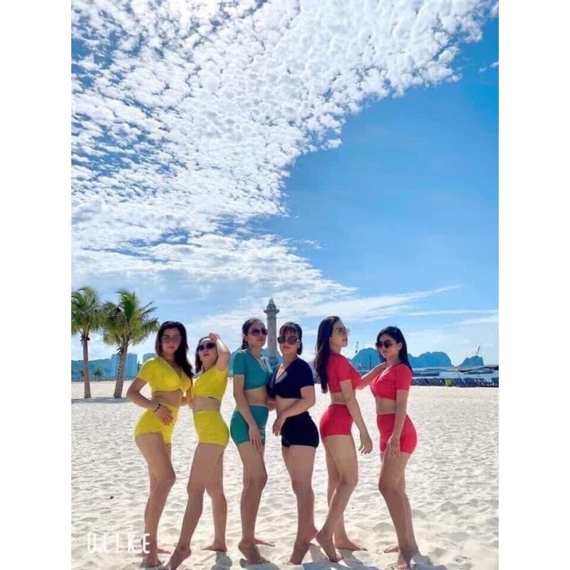 [ ẢNH THẬT+ CÓ SẴN] Bikini vàng lưng cao kín đáo che bụng