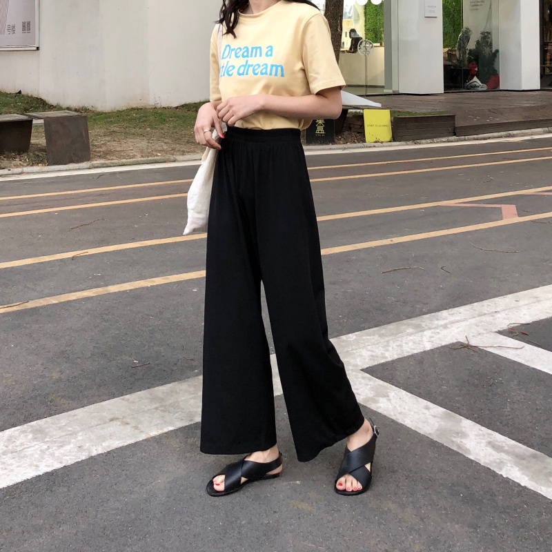 Quần dài lưng cao dáng rộng thiết kế đơn giản phong cách Hàn Quốc thời trang dành cho nữ