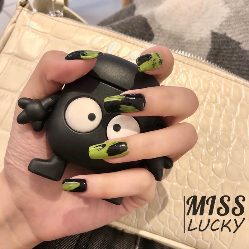 (Hàng Mới Về) Set 24 Móng Tay Giả Hình Tròn Màu Xanh Đen Độc Đáo