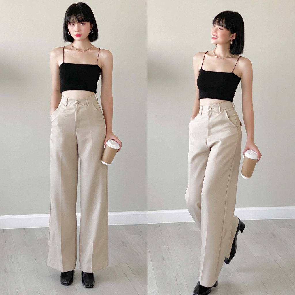 Quần tây ống rộng VM STYLE trơn lưng cao phối nắp túi sau thời trang nữ ulzzang Hàn Quốc 22QTR01CT2501