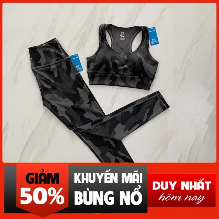 Bộ tập gym bra quần dài họa tiết lính co giãn tốt chất đanh mịn đẹp. 2022