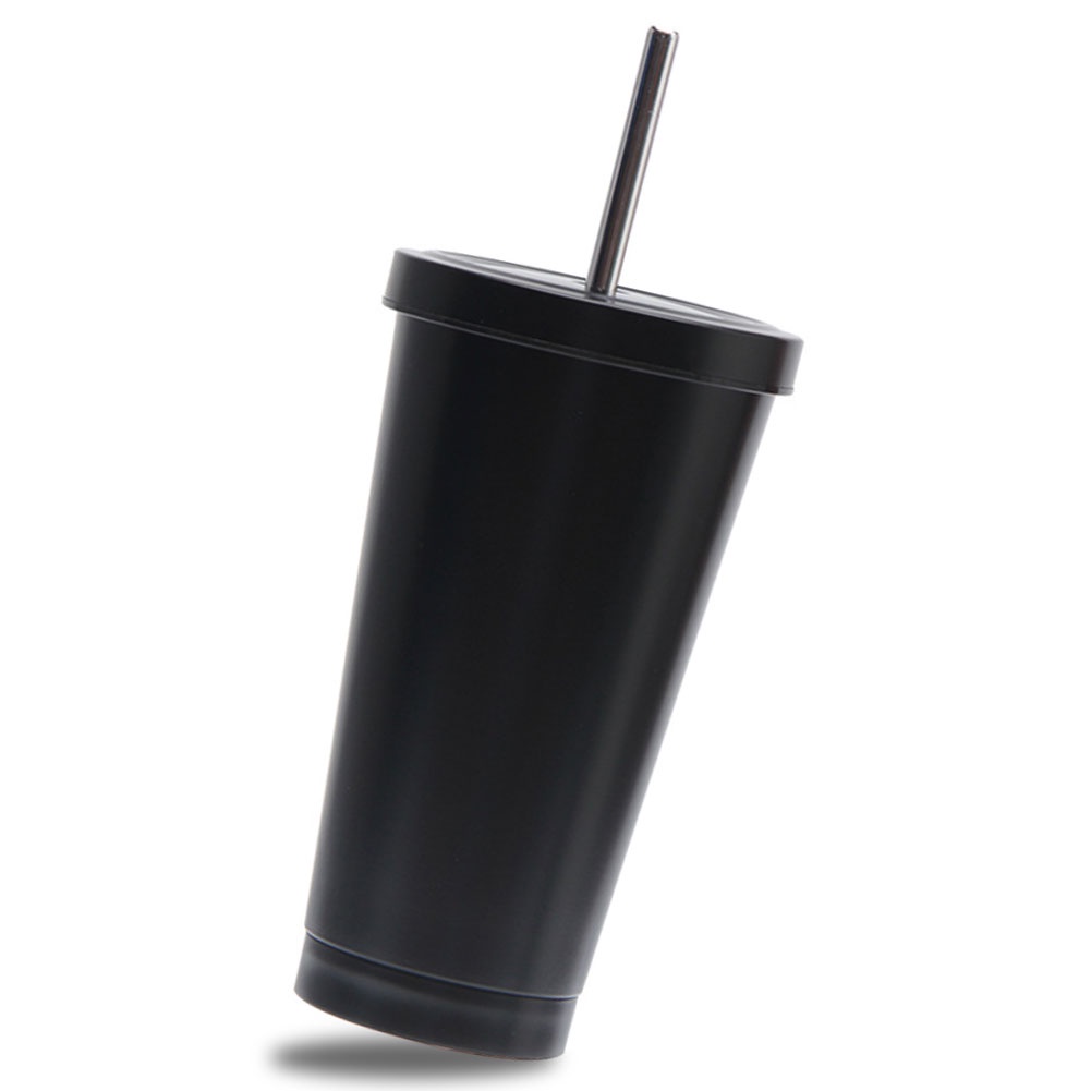 Tumbler with Straw Travel Mugs Straw Cup Stainless Steel Water Cup with Leakproof Lid Straws for Ice Cold Warm Drinking 500ml 