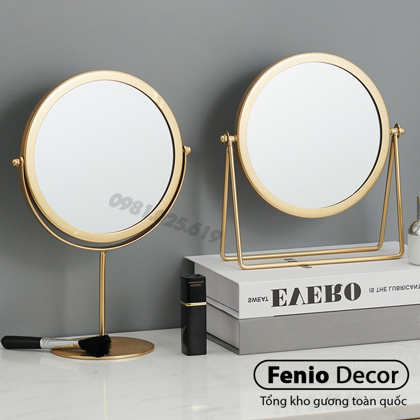 Gương trang điểm để bàn FENIO DECOR lật xoay 360 độ 2 mặt Chất liệu inox không rỉ cao cấp