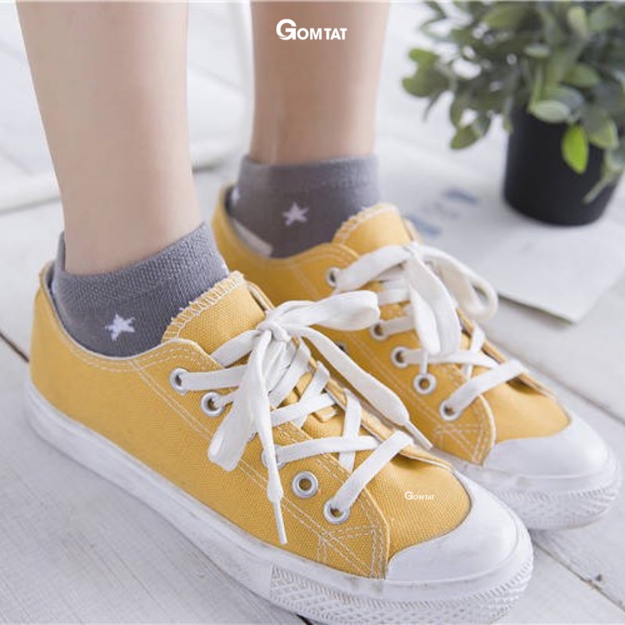 Set 5 đôi vớ cổ thấp nữ họa tiết ngôi sao, tất cổ thấp nữ chất liệu cotton hút ẩm thoáng khí khử mùi chân -CB002