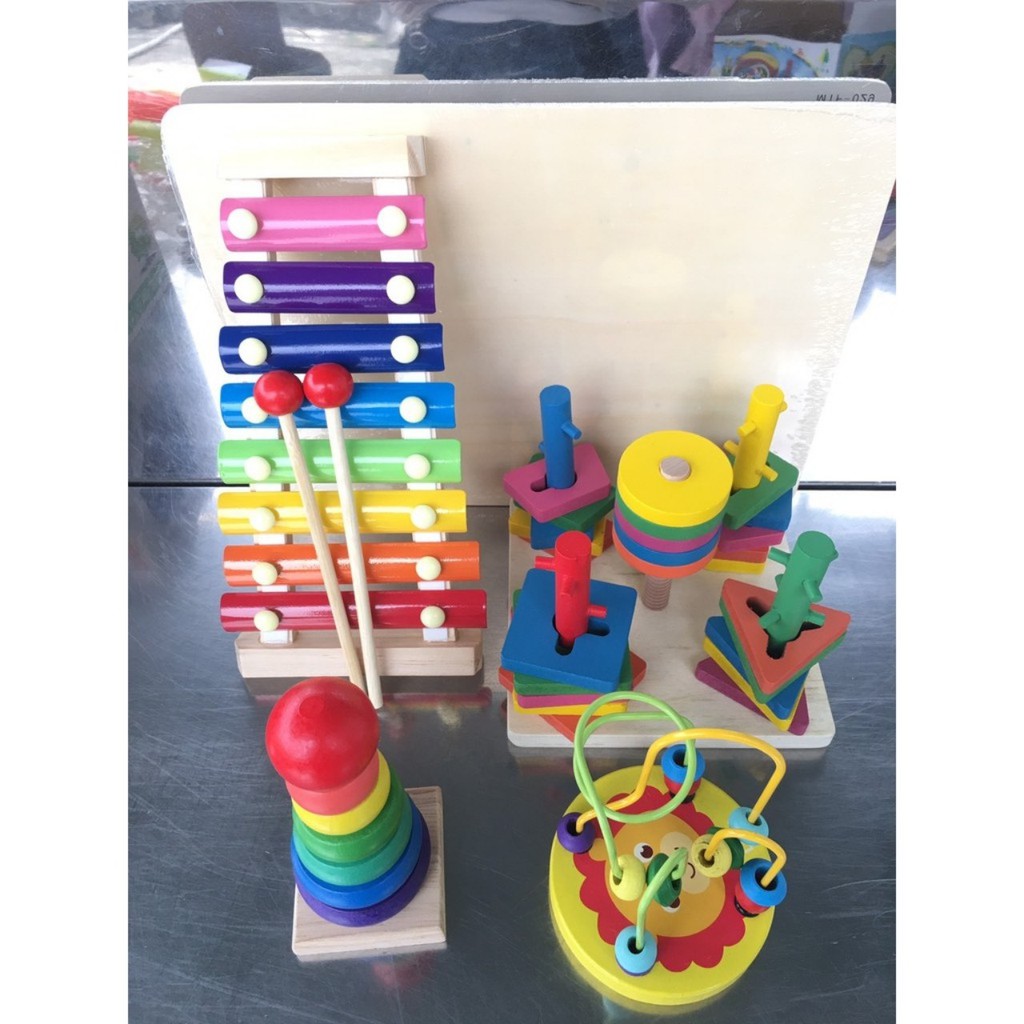 Đồ chơi gỗ thông minh cho bé, combo đồ chơi gỗ phát triển trí tuệ 4 - 6 món