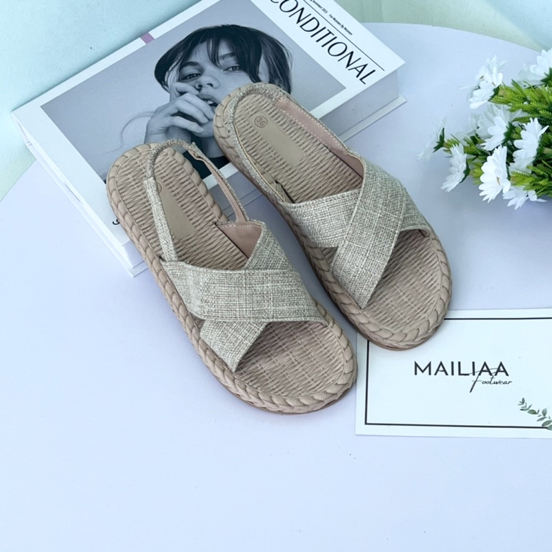 Sandal nữ đế giả cói, sandal nữ, sandal quai chéo nữ MAILIAA quai chéo vải mềm đi biển, đi học, đi chơi