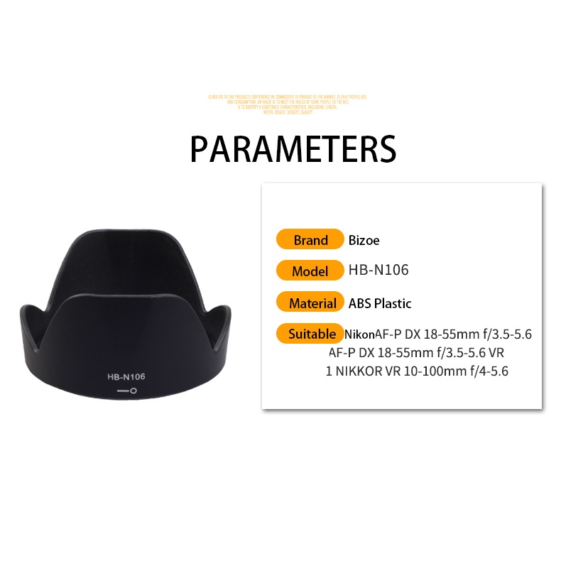 Loa Che Nắng bizoe hb-n106 Cho Ống Kính nikon af-p 18-55mm d3000 d3100 d3200 d3300 d3400 d5300 d5400 d5600 55mm.