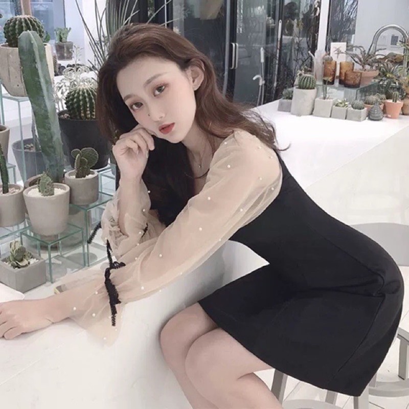 Đầm ulzzang hàn quốc tay lưới