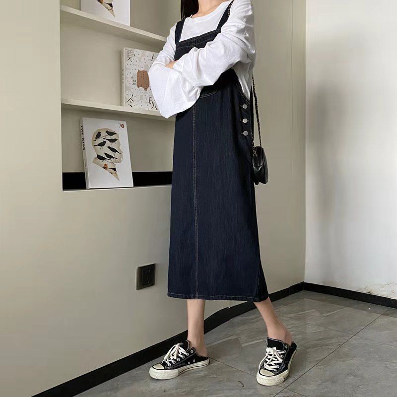 Đầm yếm denim SUXI dáng rộng phong cách Hàn Quốc thời trang mùa thu xinh xắn cho nữ