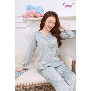 Đồ bộ mặc nhà lụa tay bồng, quần dài emma etlu.21.014.02