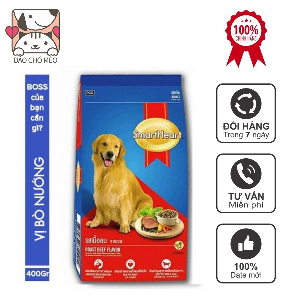 Thức ăn cho chó lớn SmartHeart hạt khô Vị Thịt Bò Nướng 400gr - Đảo Chó Mèo