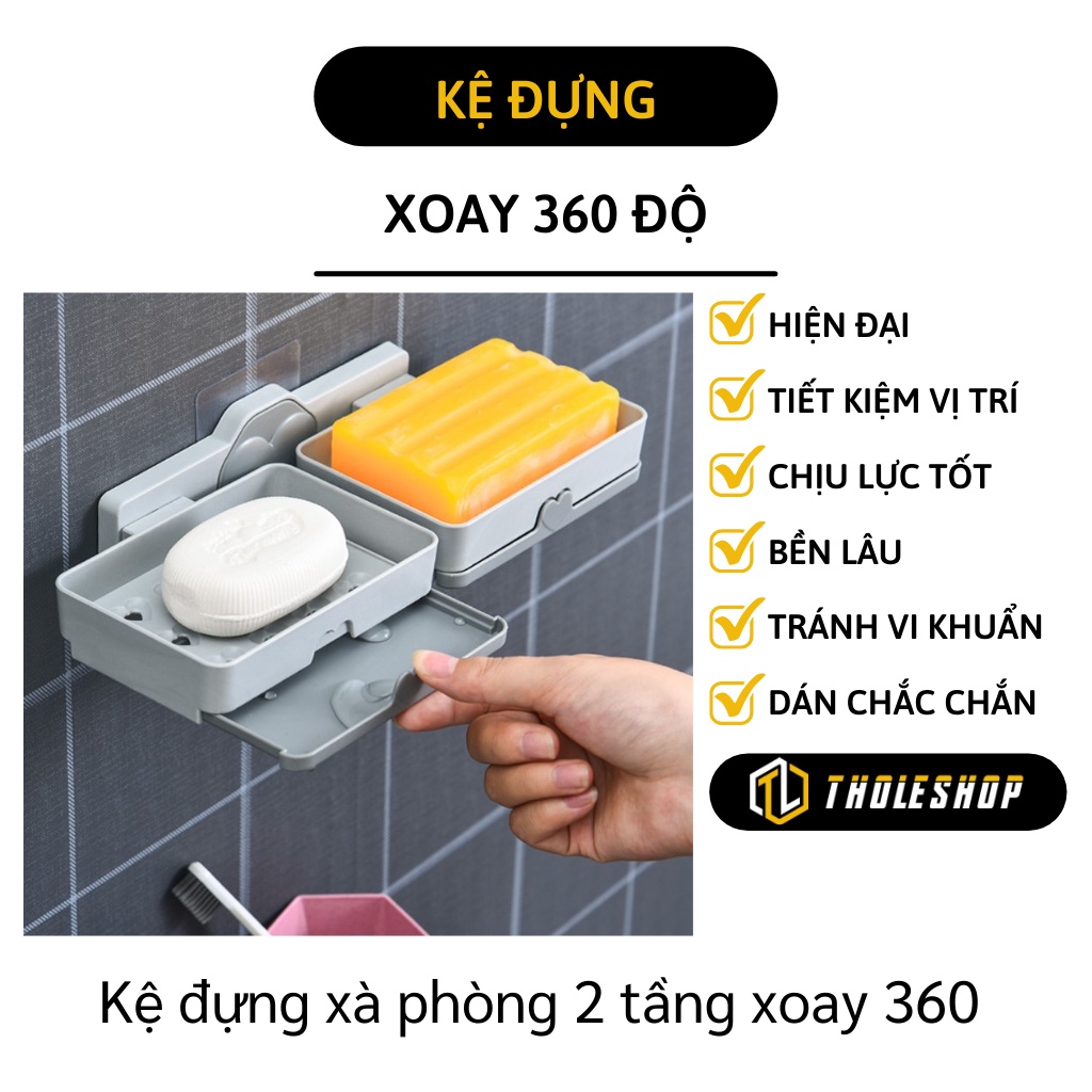 Khay Đựng Xà Phòng - Kệ Để Xà Phòng Dán Tường 2 Tầng Xoay 360, Có Ngăn Đựng Nước 8799