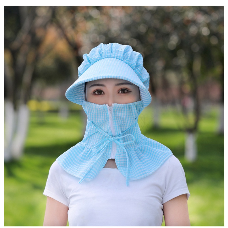 Mũ chống nắng kiểu lưỡi trai che phủ toàn bộ khuôn mặt chống bụi họa tiết kẻ ô cho nữ mẫu 2022